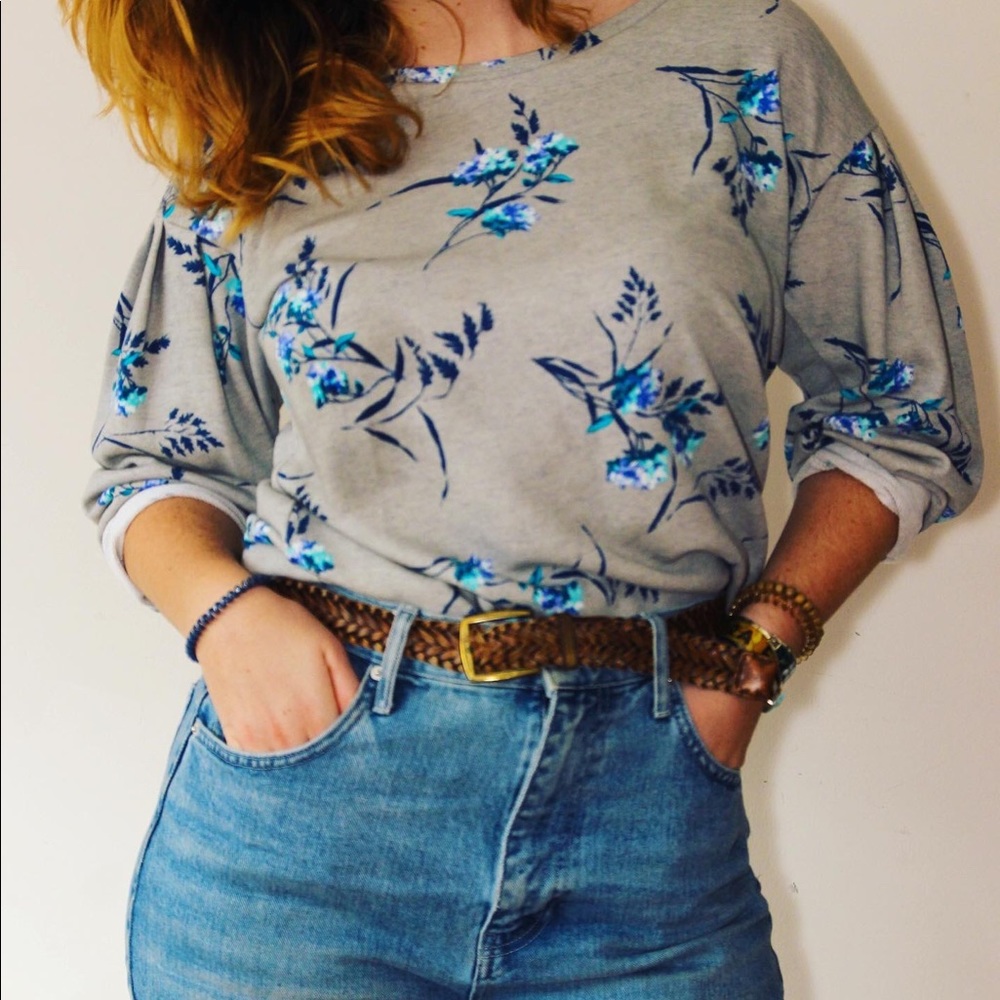 Vintage gray and floral sweater